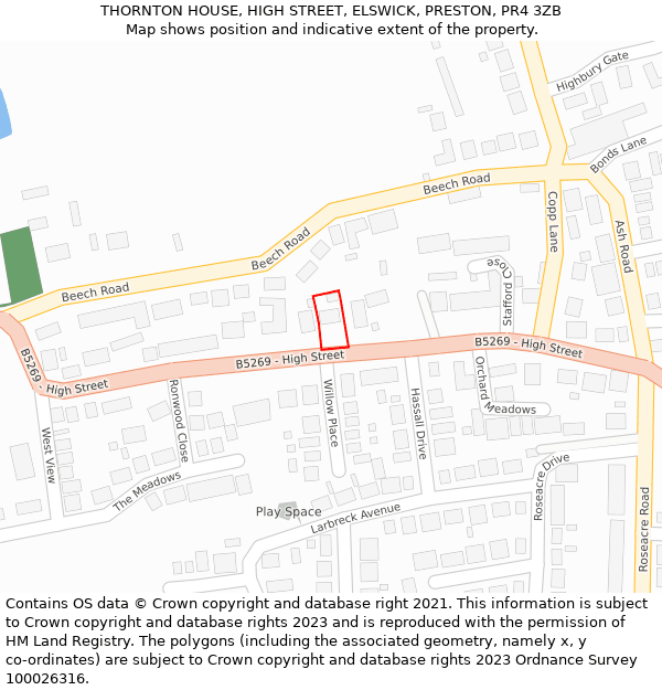 THORNTON HOUSE, HIGH STREET, ELSWICK, PRESTON, PR4 3ZB: Location map and indicative extent of plot