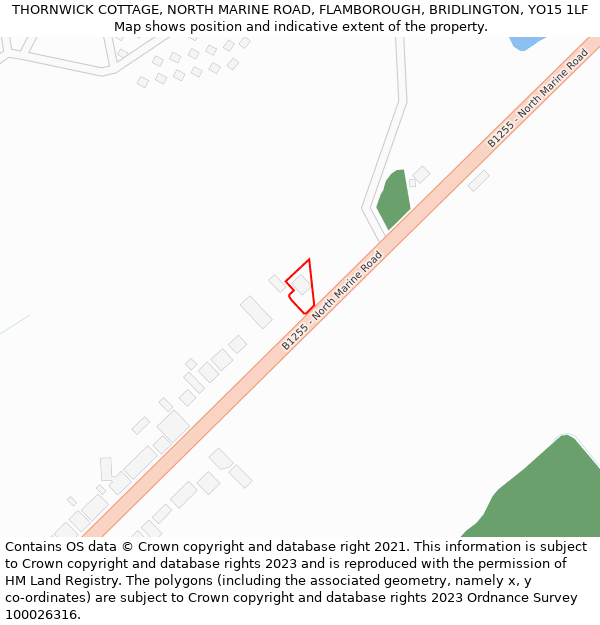 THORNWICK COTTAGE, NORTH MARINE ROAD, FLAMBOROUGH, BRIDLINGTON, YO15 1LF: Location map and indicative extent of plot