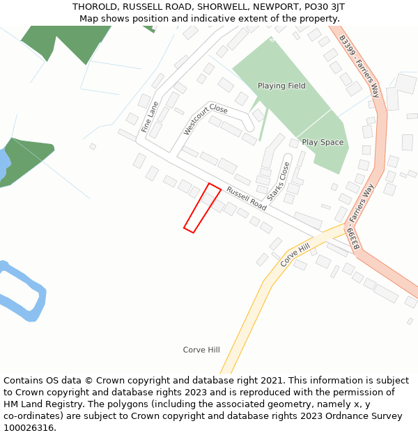 THOROLD, RUSSELL ROAD, SHORWELL, NEWPORT, PO30 3JT: Location map and indicative extent of plot