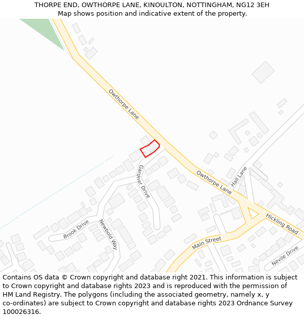 THORPE END, OWTHORPE LANE, KINOULTON, NOTTINGHAM, NG12 3EH: Location map and indicative extent of plot