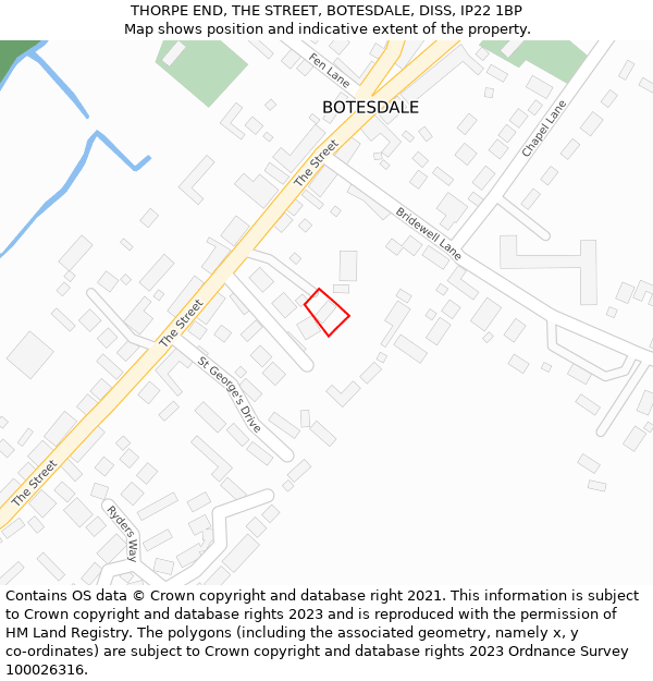 THORPE END, THE STREET, BOTESDALE, DISS, IP22 1BP: Location map and indicative extent of plot