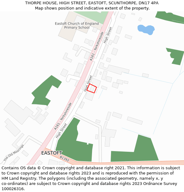 THORPE HOUSE, HIGH STREET, EASTOFT, SCUNTHORPE, DN17 4PA: Location map and indicative extent of plot
