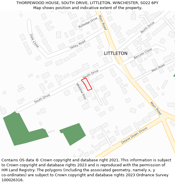 THORPEWOOD HOUSE, SOUTH DRIVE, LITTLETON, WINCHESTER, SO22 6PY: Location map and indicative extent of plot