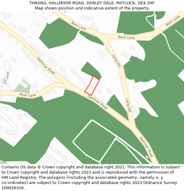 THRANG, HALLMOOR ROAD, DARLEY DALE, MATLOCK, DE4 2HF: Location map and indicative extent of plot