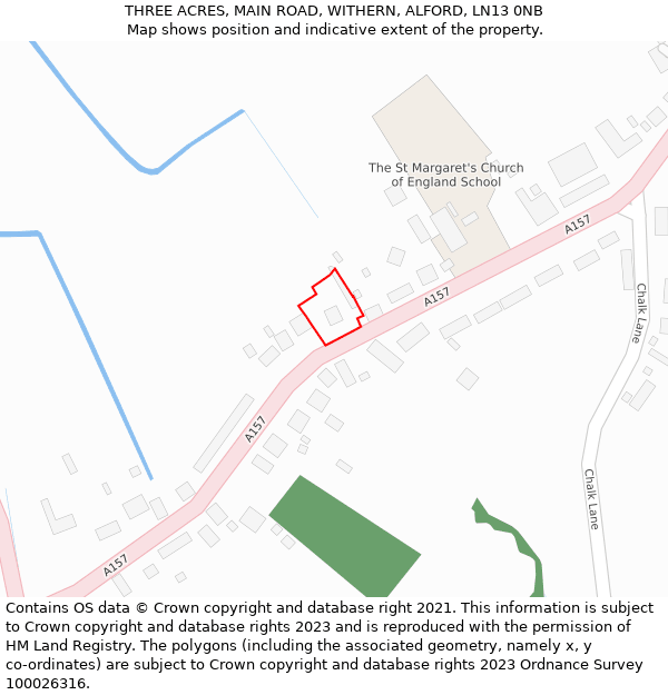 THREE ACRES, MAIN ROAD, WITHERN, ALFORD, LN13 0NB: Location map and indicative extent of plot