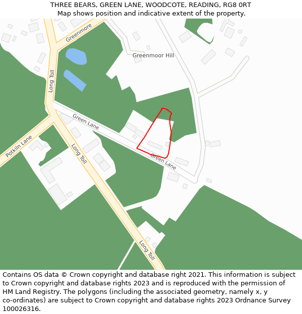 THREE BEARS, GREEN LANE, WOODCOTE, READING, RG8 0RT: Location map and indicative extent of plot