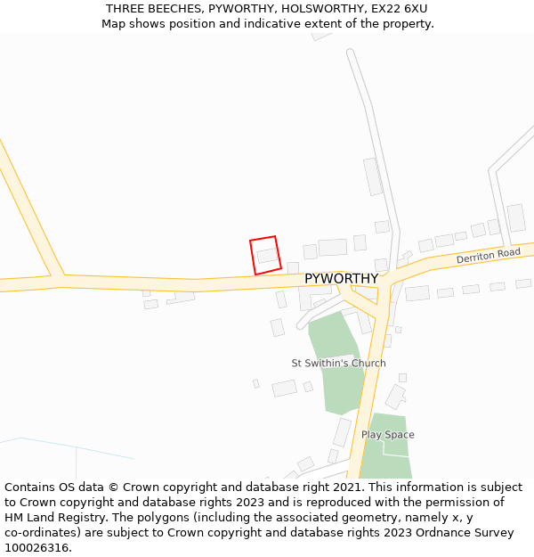 THREE BEECHES, PYWORTHY, HOLSWORTHY, EX22 6XU: Location map and indicative extent of plot