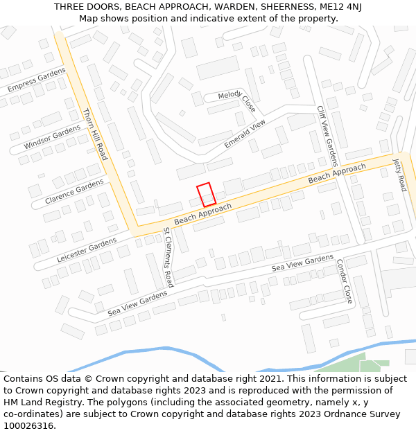 THREE DOORS, BEACH APPROACH, WARDEN, SHEERNESS, ME12 4NJ: Location map and indicative extent of plot