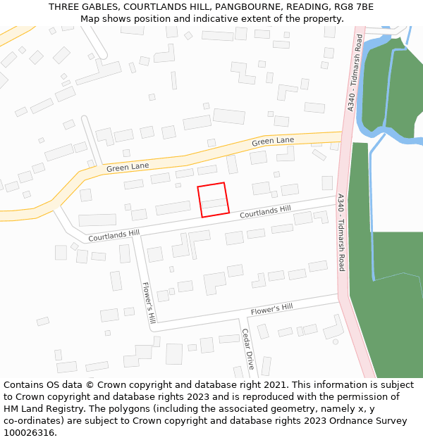 THREE GABLES, COURTLANDS HILL, PANGBOURNE, READING, RG8 7BE: Location map and indicative extent of plot