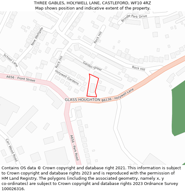 THREE GABLES, HOLYWELL LANE, CASTLEFORD, WF10 4RZ: Location map and indicative extent of plot