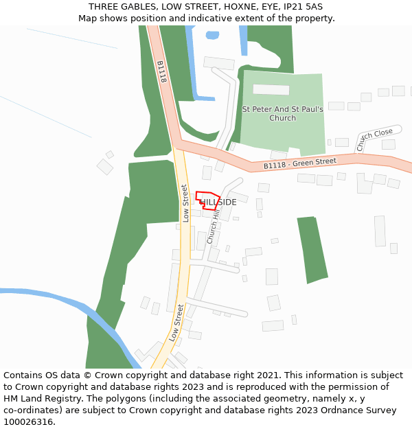 THREE GABLES, LOW STREET, HOXNE, EYE, IP21 5AS: Location map and indicative extent of plot