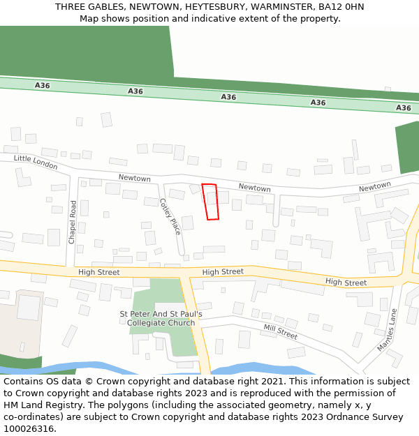 THREE GABLES, NEWTOWN, HEYTESBURY, WARMINSTER, BA12 0HN: Location map and indicative extent of plot