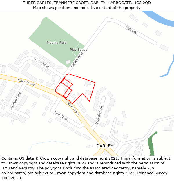 THREE GABLES, TRANMERE CROFT, DARLEY, HARROGATE, HG3 2QD: Location map and indicative extent of plot