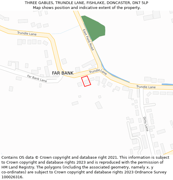 THREE GABLES, TRUNDLE LANE, FISHLAKE, DONCASTER, DN7 5LP: Location map and indicative extent of plot