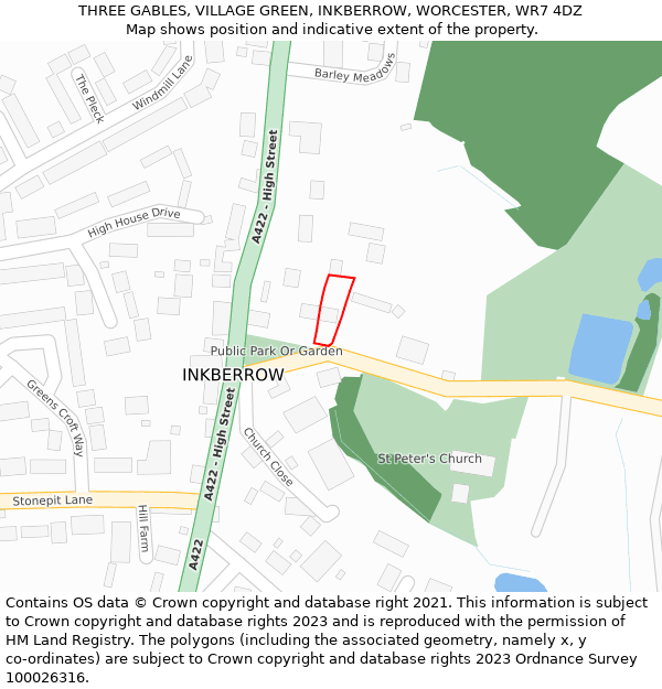 THREE GABLES, VILLAGE GREEN, INKBERROW, WORCESTER, WR7 4DZ: Location map and indicative extent of plot