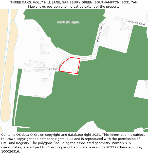 THREE OAKS, HOLLY HILL LANE, SARISBURY GREEN, SOUTHAMPTON, SO31 7AH: Location map and indicative extent of plot