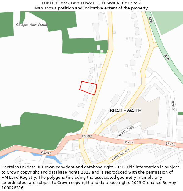 THREE PEAKS, BRAITHWAITE, KESWICK, CA12 5SZ: Location map and indicative extent of plot