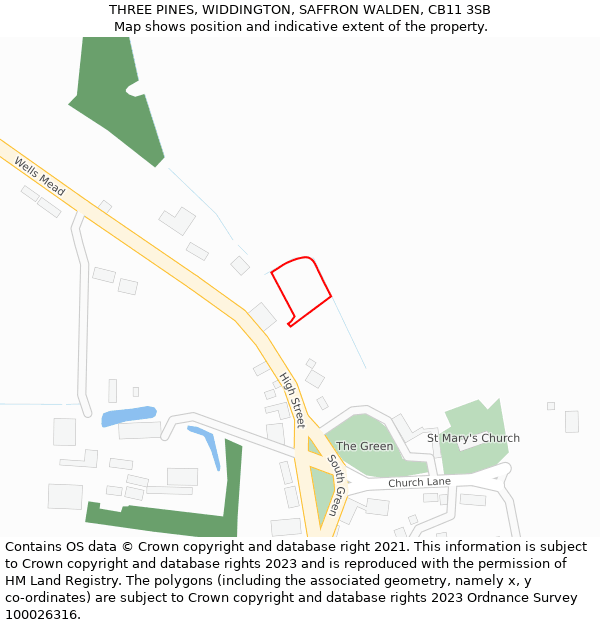 THREE PINES, WIDDINGTON, SAFFRON WALDEN, CB11 3SB: Location map and indicative extent of plot