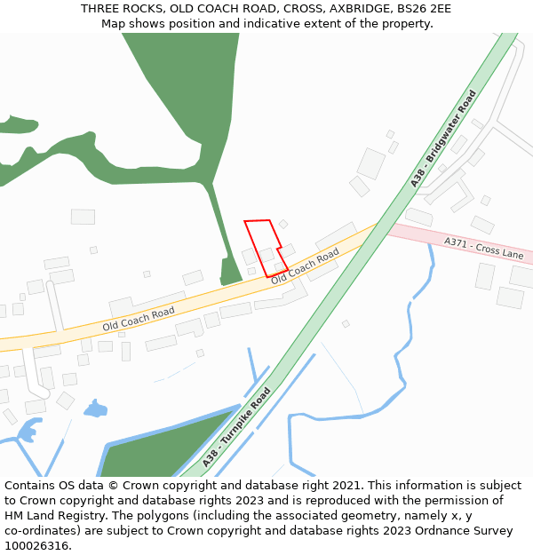 THREE ROCKS, OLD COACH ROAD, CROSS, AXBRIDGE, BS26 2EE: Location map and indicative extent of plot