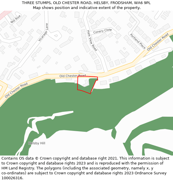 THREE STUMPS, OLD CHESTER ROAD, HELSBY, FRODSHAM, WA6 9PL: Location map and indicative extent of plot