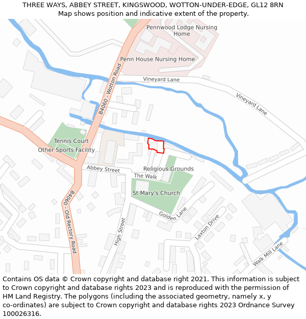 THREE WAYS, ABBEY STREET, KINGSWOOD, WOTTON-UNDER-EDGE, GL12 8RN: Location map and indicative extent of plot