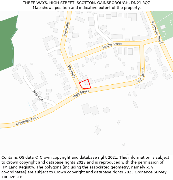 THREE WAYS, HIGH STREET, SCOTTON, GAINSBOROUGH, DN21 3QZ: Location map and indicative extent of plot