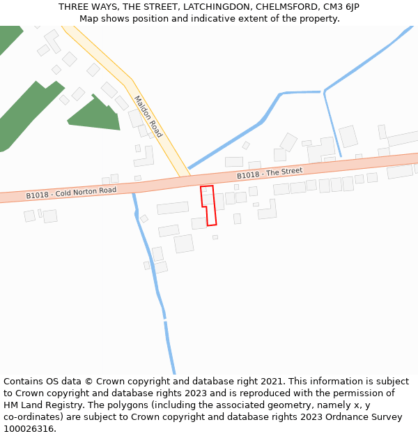 THREE WAYS, THE STREET, LATCHINGDON, CHELMSFORD, CM3 6JP: Location map and indicative extent of plot