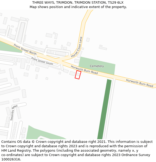 THREE WAYS, TRIMDON, TRIMDON STATION, TS29 6LX: Location map and indicative extent of plot