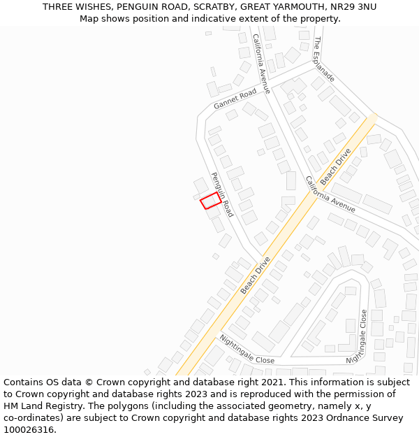 THREE WISHES, PENGUIN ROAD, SCRATBY, GREAT YARMOUTH, NR29 3NU: Location map and indicative extent of plot