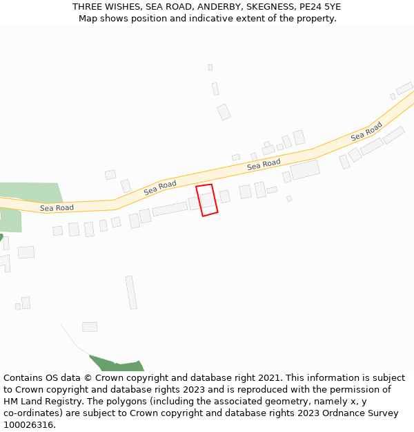 THREE WISHES, SEA ROAD, ANDERBY, SKEGNESS, PE24 5YE: Location map and indicative extent of plot