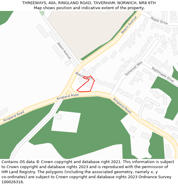 THREEWAYS, 40A, RINGLAND ROAD, TAVERHAM, NORWICH, NR8 6TH: Location map and indicative extent of plot