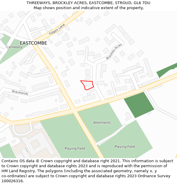 THREEWAYS, BROCKLEY ACRES, EASTCOMBE, STROUD, GL6 7DU: Location map and indicative extent of plot