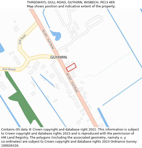 THREEWAYS, GULL ROAD, GUYHIRN, WISBECH, PE13 4ER: Location map and indicative extent of plot