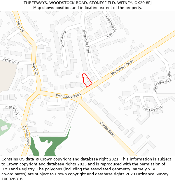 THREEWAYS, WOODSTOCK ROAD, STONESFIELD, WITNEY, OX29 8EJ: Location map and indicative extent of plot