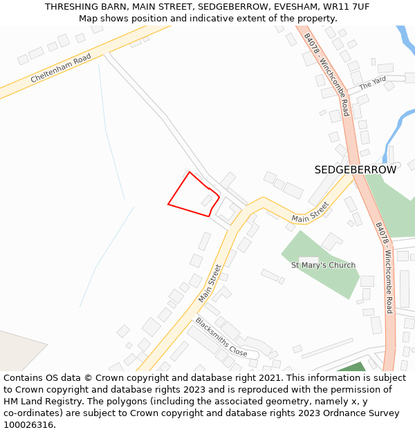 THRESHING BARN, MAIN STREET, SEDGEBERROW, EVESHAM, WR11 7UF: Location map and indicative extent of plot