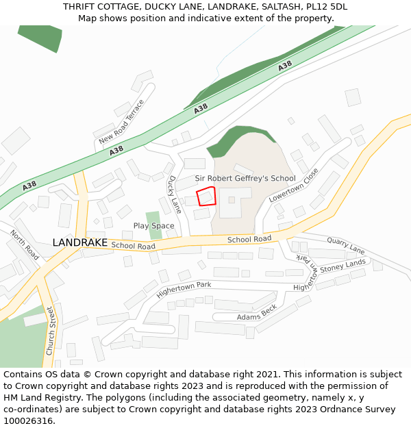 THRIFT COTTAGE, DUCKY LANE, LANDRAKE, SALTASH, PL12 5DL: Location map and indicative extent of plot