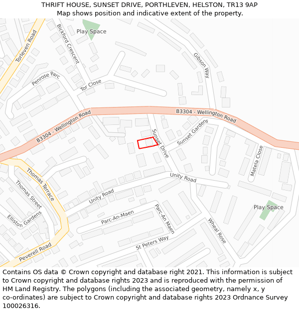 THRIFT HOUSE, SUNSET DRIVE, PORTHLEVEN, HELSTON, TR13 9AP: Location map and indicative extent of plot