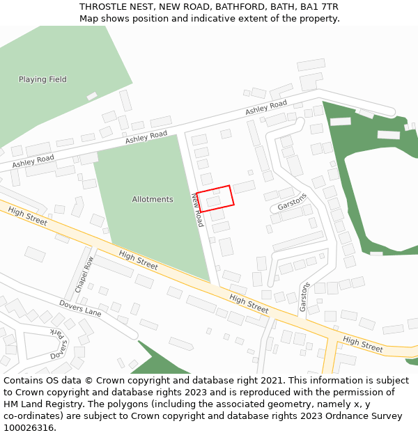 THROSTLE NEST, NEW ROAD, BATHFORD, BATH, BA1 7TR: Location map and indicative extent of plot