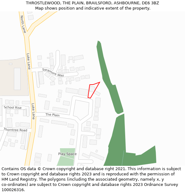 THROSTLEWOOD, THE PLAIN, BRAILSFORD, ASHBOURNE, DE6 3BZ: Location map and indicative extent of plot