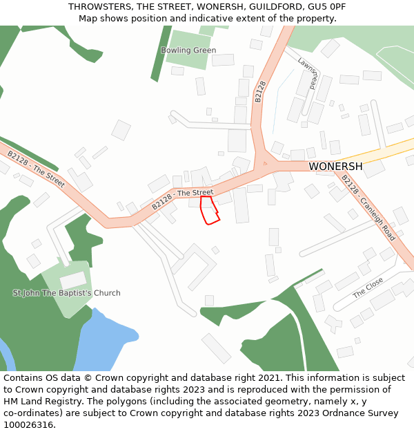 THROWSTERS, THE STREET, WONERSH, GUILDFORD, GU5 0PF: Location map and indicative extent of plot