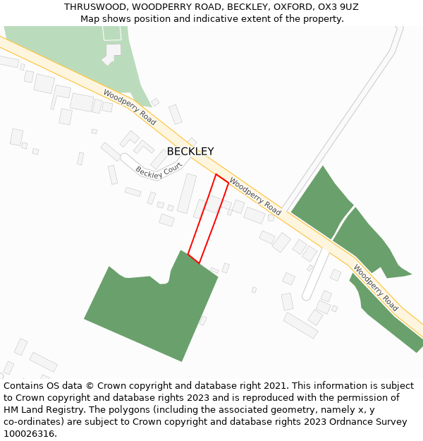 THRUSWOOD, WOODPERRY ROAD, BECKLEY, OXFORD, OX3 9UZ: Location map and indicative extent of plot