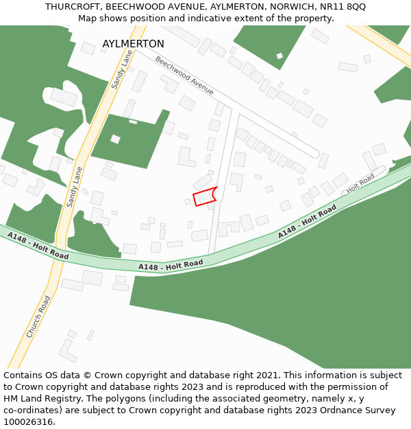 THURCROFT, BEECHWOOD AVENUE, AYLMERTON, NORWICH, NR11 8QQ: Location map and indicative extent of plot