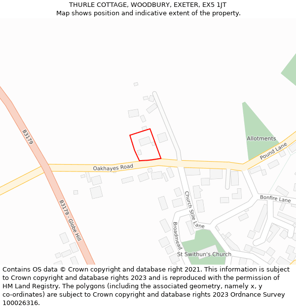 THURLE COTTAGE, WOODBURY, EXETER, EX5 1JT: Location map and indicative extent of plot