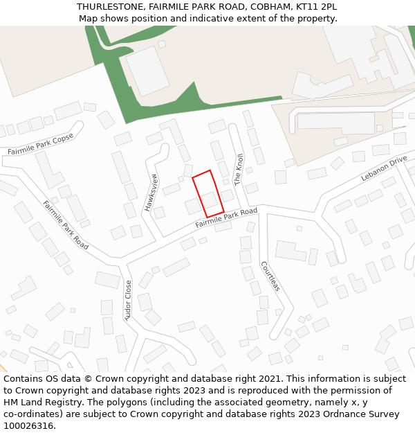 THURLESTONE, FAIRMILE PARK ROAD, COBHAM, KT11 2PL: Location map and indicative extent of plot