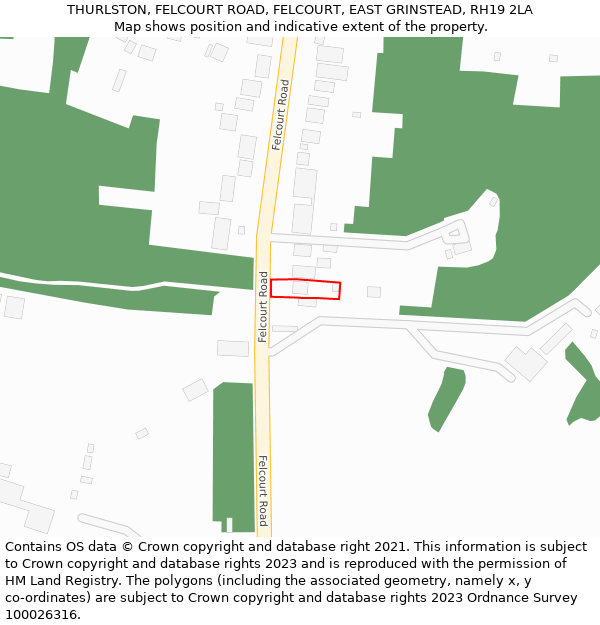 THURLSTON, FELCOURT ROAD, FELCOURT, EAST GRINSTEAD, RH19 2LA: Location map and indicative extent of plot