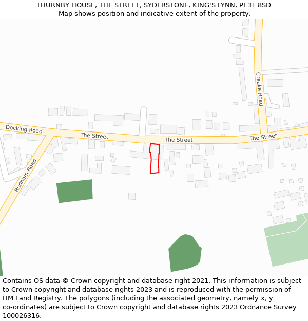 THURNBY HOUSE, THE STREET, SYDERSTONE, KING'S LYNN, PE31 8SD: Location map and indicative extent of plot