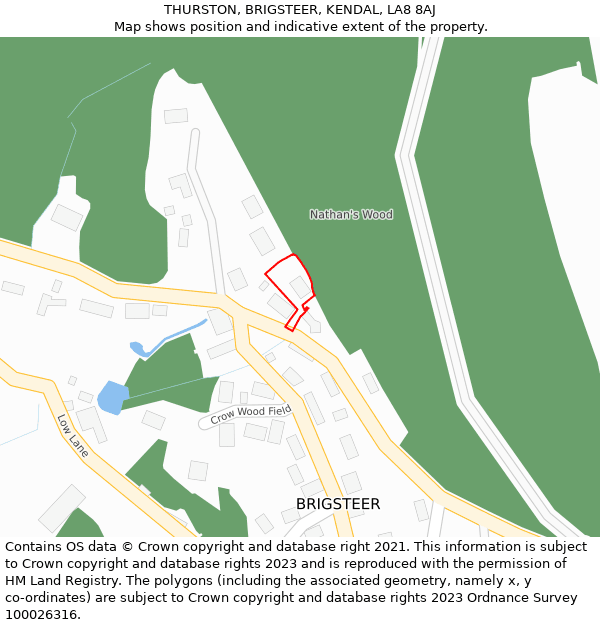 THURSTON, BRIGSTEER, KENDAL, LA8 8AJ: Location map and indicative extent of plot