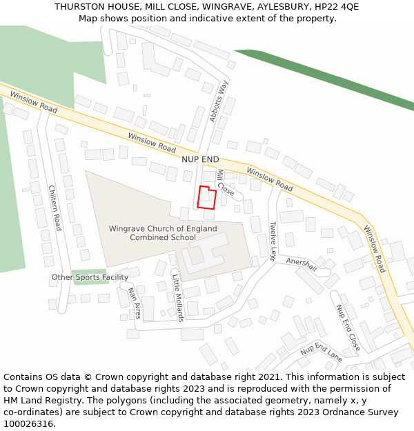 THURSTON HOUSE, MILL CLOSE, WINGRAVE, AYLESBURY, HP22 4QE: Location map and indicative extent of plot