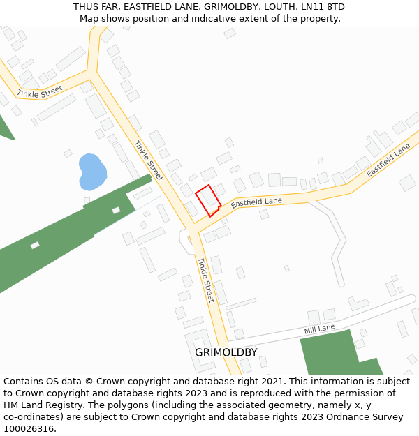 THUS FAR, EASTFIELD LANE, GRIMOLDBY, LOUTH, LN11 8TD: Location map and indicative extent of plot