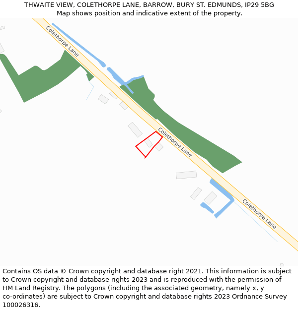 THWAITE VIEW, COLETHORPE LANE, BARROW, BURY ST. EDMUNDS, IP29 5BG: Location map and indicative extent of plot